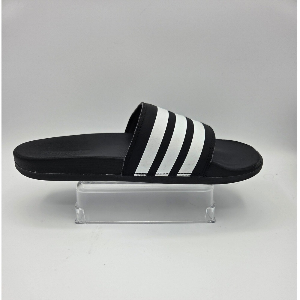 Adidas Adilette Shower Slides M-8 W-10 Black White 3-Stripes Sandals - Picture 4 of 7